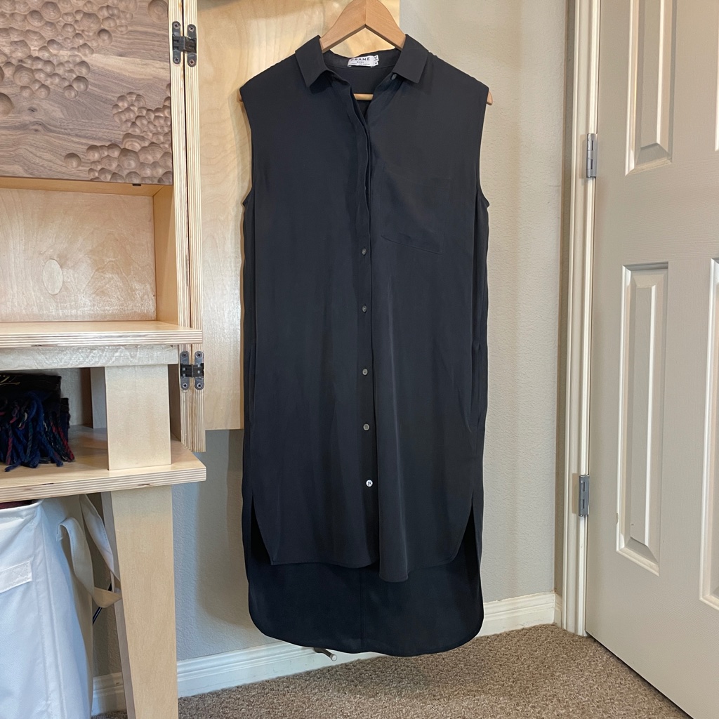 Frame - 100% Silk Shirt Dress - Black - Size Xs - Like New